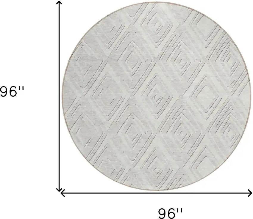 8' Ivory And Beige Round Geometric Washable Indoor Outdoor Area Rug Photo 6