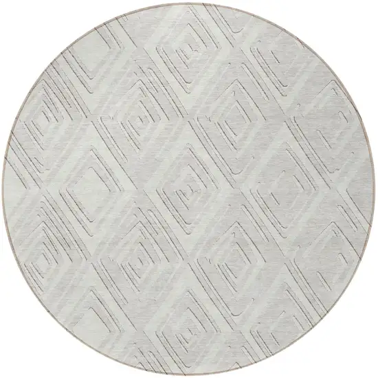 8' Ivory And Beige Round Geometric Washable Indoor Outdoor Area Rug Photo 3