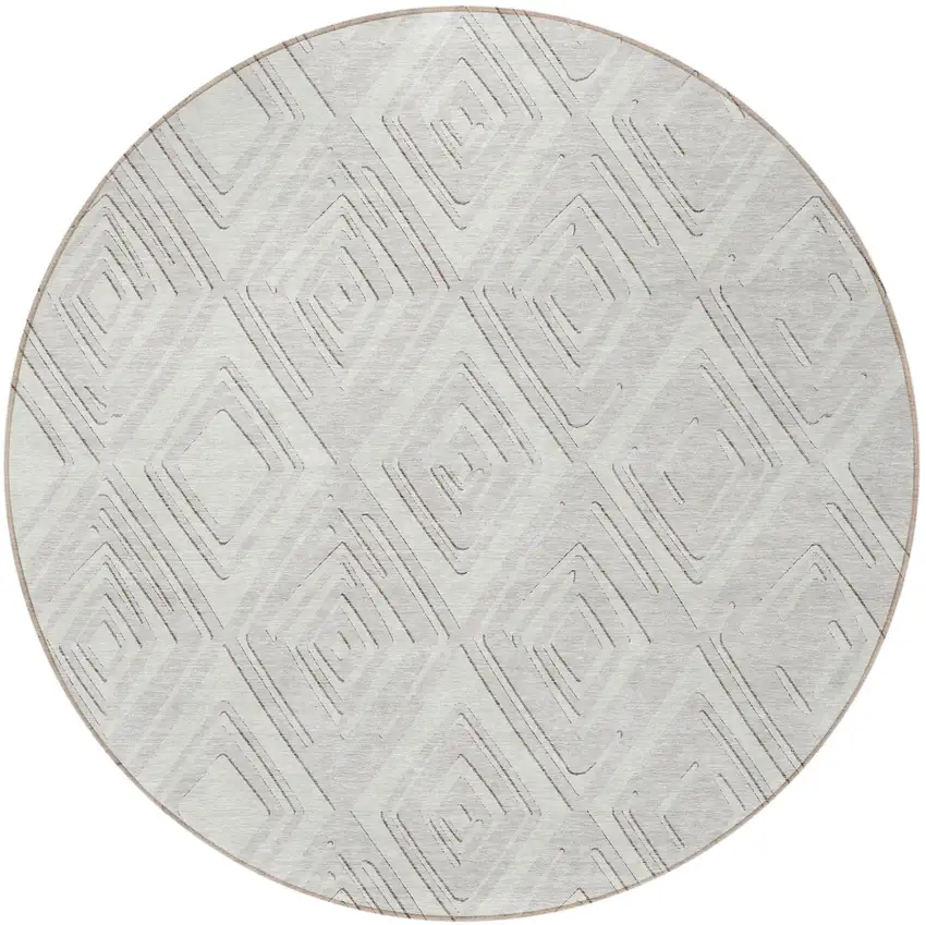 8' Ivory And Beige Round Geometric Washable Indoor Outdoor Area Rug Photo 3
