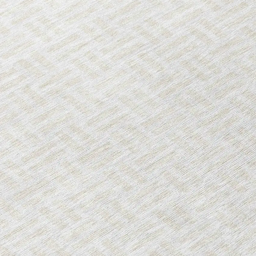 8' Ivory And Beige Round Geometric Washable Indoor Outdoor Area Rug Photo 8