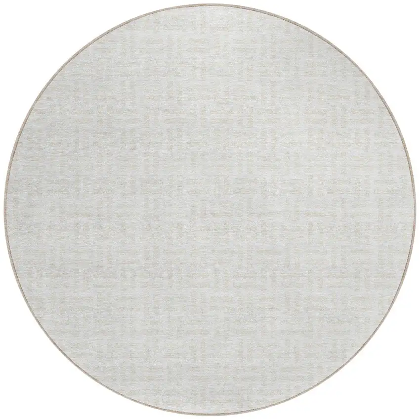 8' Ivory And Beige Round Geometric Washable Indoor Outdoor Area Rug Photo 4