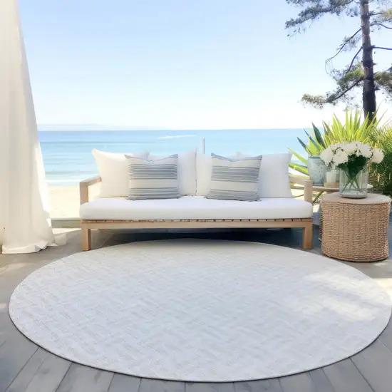 8' Ivory And Beige Round Geometric Washable Indoor Outdoor Area Rug Photo 6