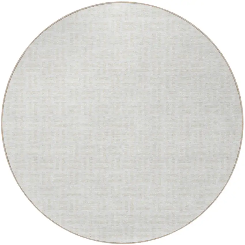 8' Ivory And Beige Round Geometric Washable Indoor Outdoor Area Rug Photo 5