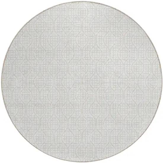 8' Ivory And Beige Round Geometric Washable Indoor Outdoor Area Rug Photo 2