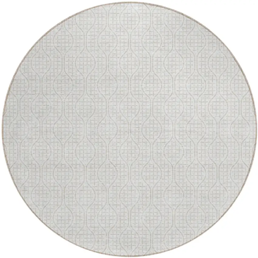 8' Ivory And Beige Round Geometric Washable Indoor Outdoor Area Rug Photo 2