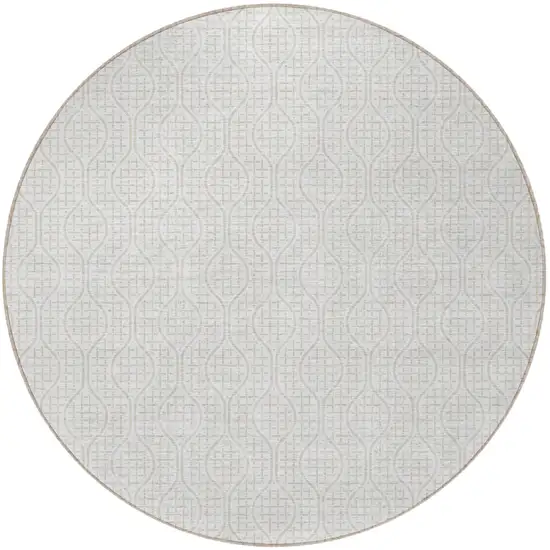 8' Ivory And Beige Round Geometric Washable Indoor Outdoor Area Rug Photo 4
