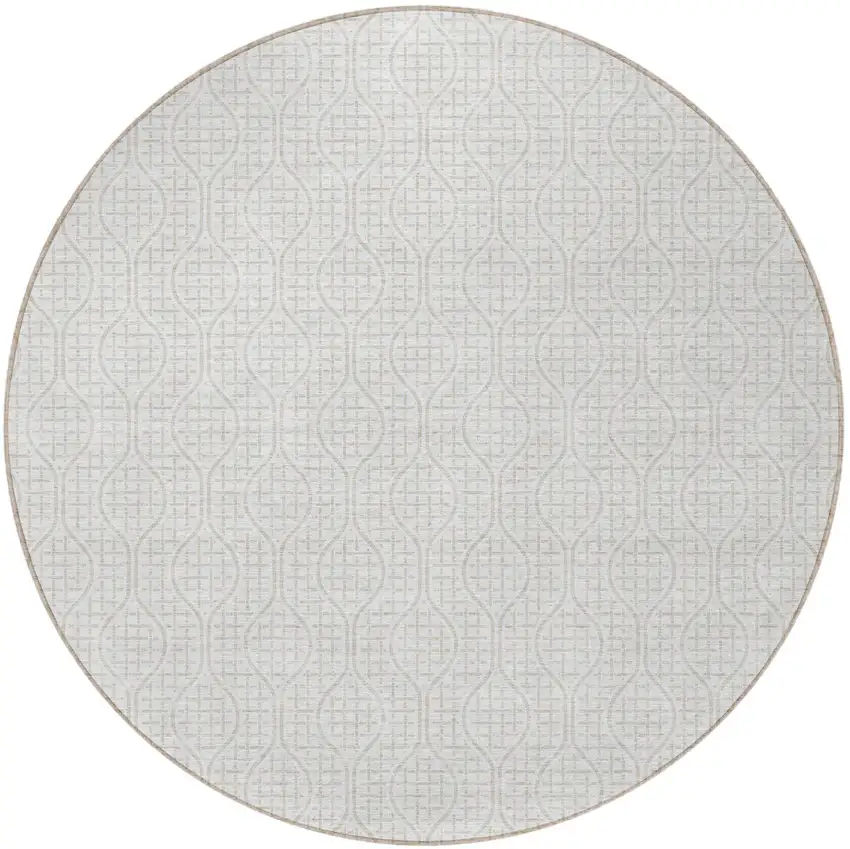 8' Ivory And Beige Round Geometric Washable Indoor Outdoor Area Rug Photo 4