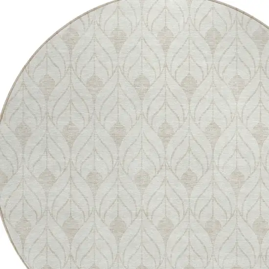 8' Ivory And Beige Round Geometric Washable Indoor Outdoor Area Rug Photo 4