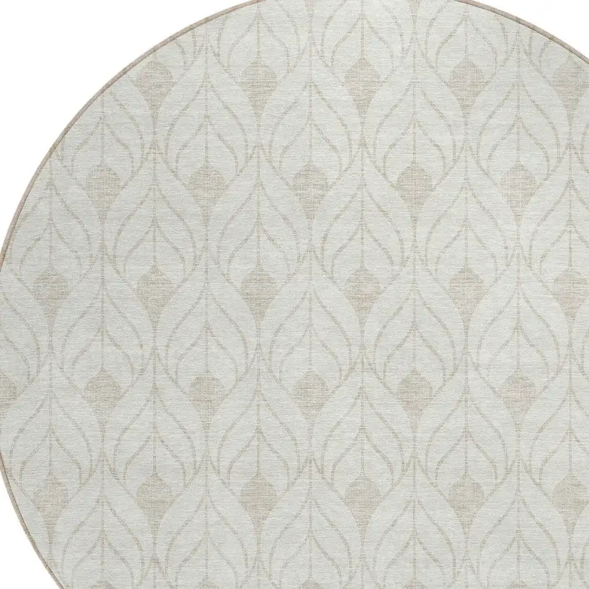 8' Ivory And Beige Round Geometric Washable Indoor Outdoor Area Rug Photo 4