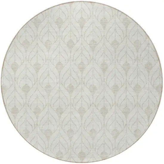 8' Ivory And Beige Round Geometric Washable Indoor Outdoor Area Rug Photo 5