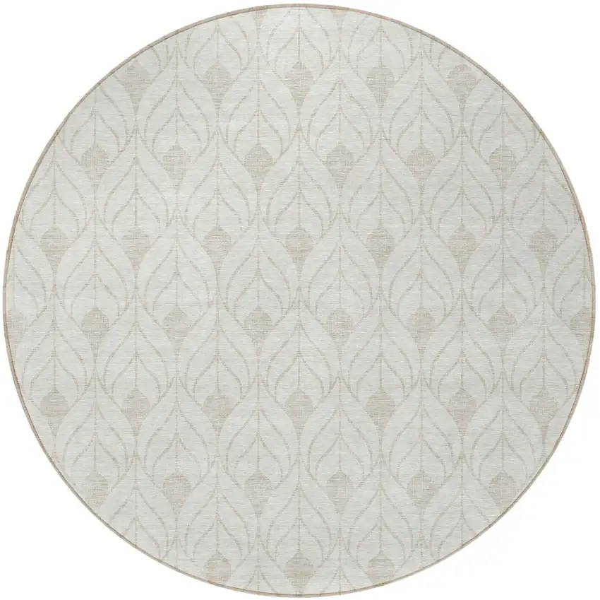 8' Ivory And Beige Round Geometric Washable Indoor Outdoor Area Rug Photo 5