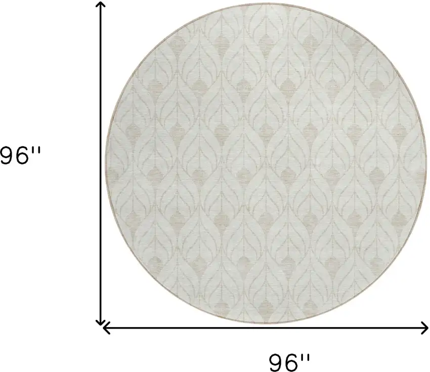 8' Ivory And Beige Round Geometric Washable Indoor Outdoor Area Rug Photo 3