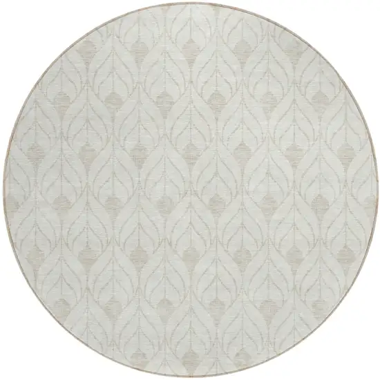 8' Ivory And Beige Round Geometric Washable Indoor Outdoor Area Rug Photo 2