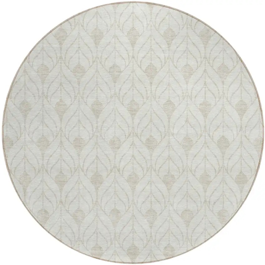 8' Ivory And Beige Round Geometric Washable Indoor Outdoor Area Rug Photo 2