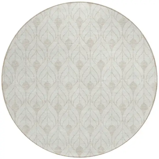 8' Ivory And Beige Round Geometric Washable Indoor Outdoor Area Rug Photo 4