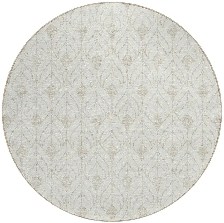 8' Ivory And Beige Round Geometric Washable Indoor Outdoor Area Rug Photo 4