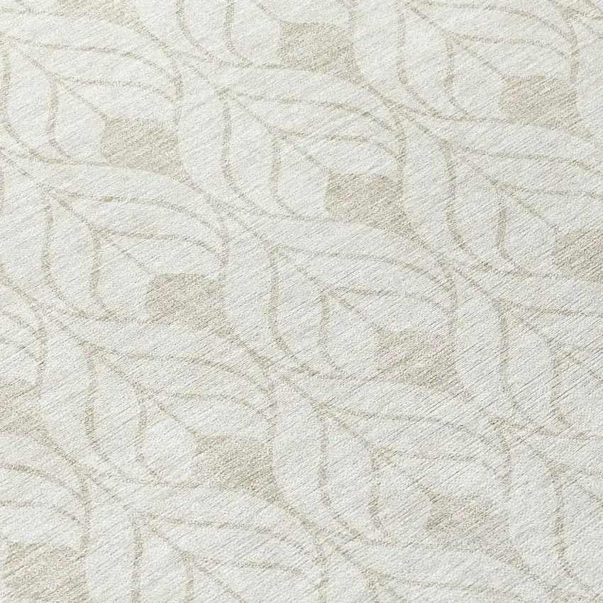 8' Ivory And Beige Round Geometric Washable Indoor Outdoor Area Rug Photo 8
