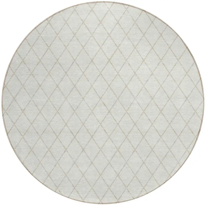8' Ivory And Beige Round Geometric Washable Indoor Outdoor Area Rug Photo 2