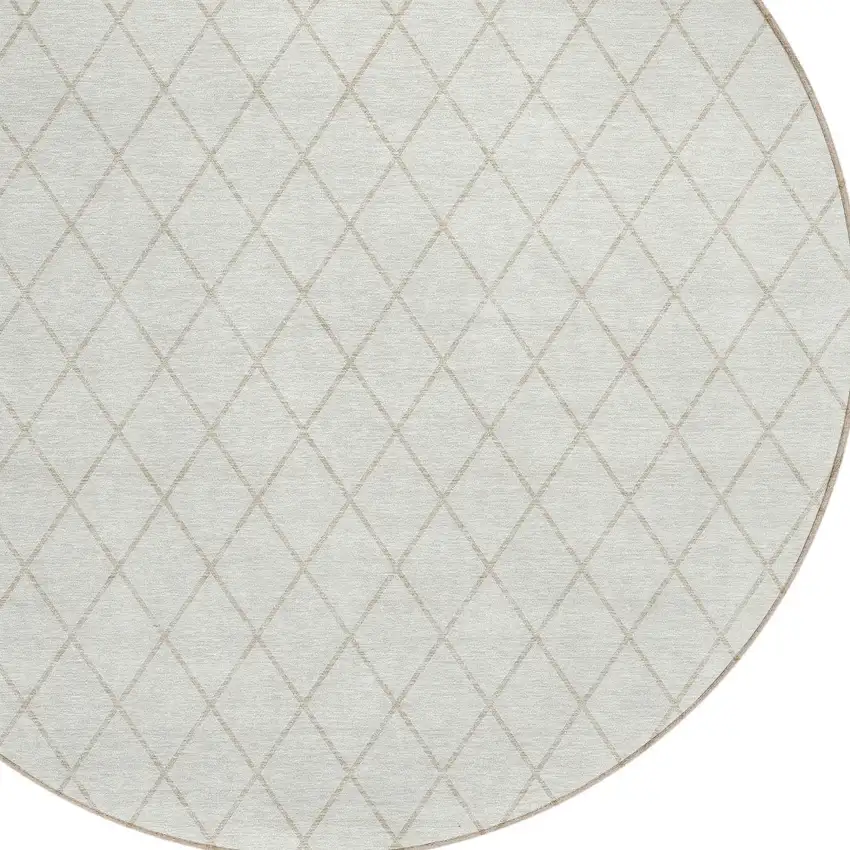 8' Ivory And Beige Round Geometric Washable Indoor Outdoor Area Rug Photo 5