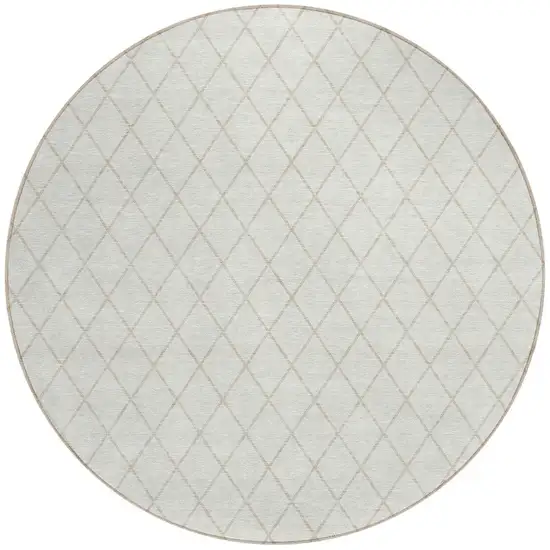 8' Ivory And Beige Round Geometric Washable Indoor Outdoor Area Rug Photo 6