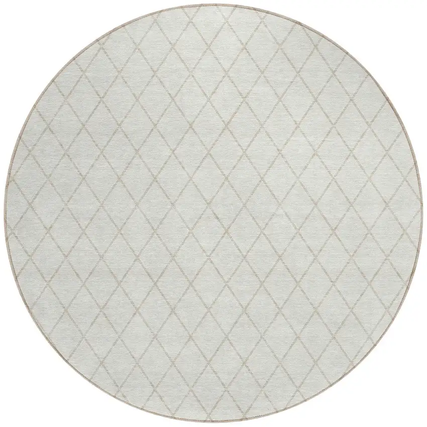 8' Ivory And Beige Round Geometric Washable Indoor Outdoor Area Rug Photo 6