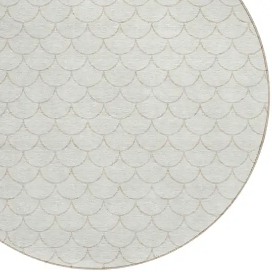 8' Ivory And Beige Round Geometric Washable Indoor Outdoor Area Rug Photo 4