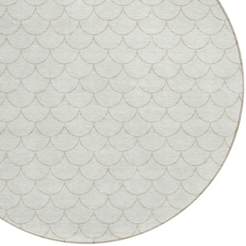 8' Ivory And Beige Round Geometric Washable Indoor Outdoor Area Rug Photo 4