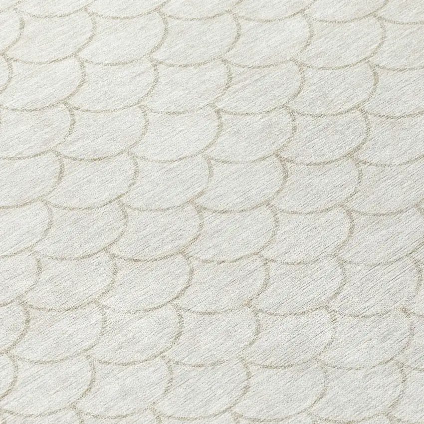 8' Ivory And Beige Round Geometric Washable Indoor Outdoor Area Rug Photo 8