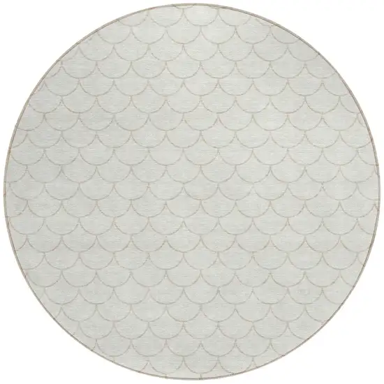 8' Ivory And Beige Round Geometric Washable Indoor Outdoor Area Rug Photo 5