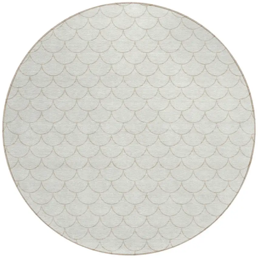 8' Ivory And Beige Round Geometric Washable Indoor Outdoor Area Rug Photo 5