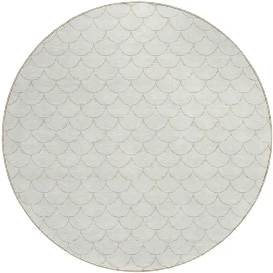 8' Ivory And Beige Round Geometric Washable Indoor Outdoor Area Rug Photo 2