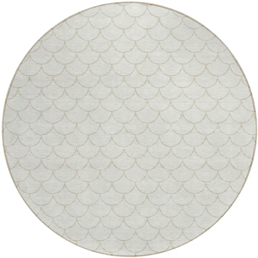 8' Ivory And Beige Round Geometric Washable Indoor Outdoor Area Rug Photo 2