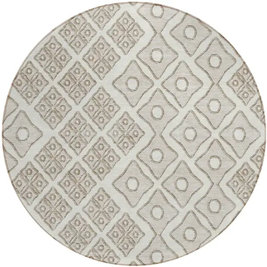 8' Ivory And Beige Round Geometric Washable Indoor Outdoor Area Rug Photo 2