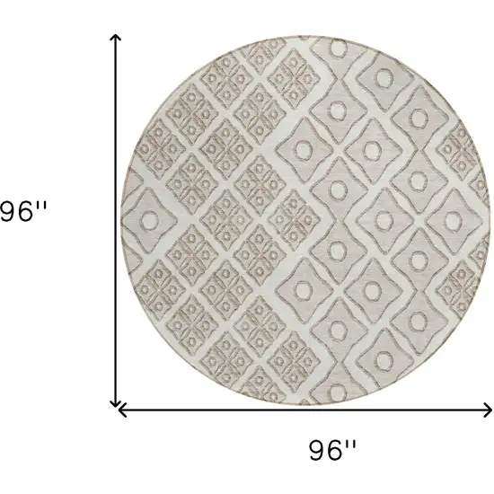 8' Ivory And Beige Round Geometric Washable Indoor Outdoor Area Rug Photo 3