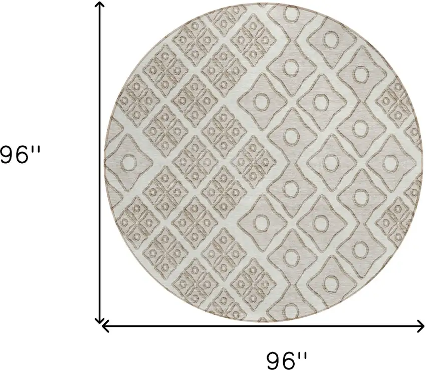8' Ivory And Beige Round Geometric Washable Indoor Outdoor Area Rug Photo 3