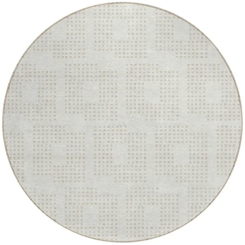 8' Ivory And Beige Round Geometric Washable Indoor Outdoor Area Rug Photo 5
