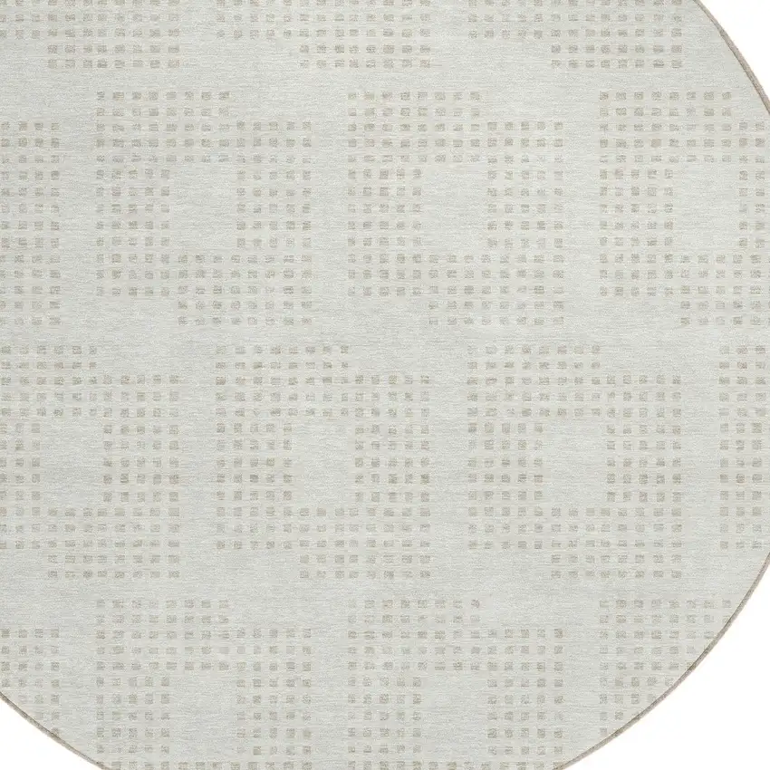8' Ivory And Beige Round Geometric Washable Indoor Outdoor Area Rug Photo 4