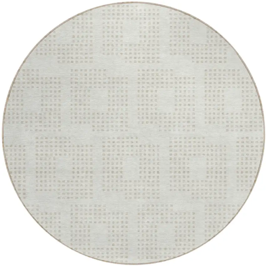 8' Ivory And Beige Round Geometric Washable Indoor Outdoor Area Rug Photo 2