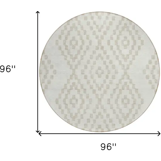 8' Ivory And Beige Round Geometric Washable Indoor Outdoor Area Rug Photo 3