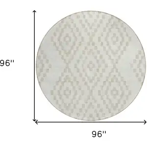 Photo of 8' Ivory And Beige Round Geometric Washable Indoor Outdoor Area Rug