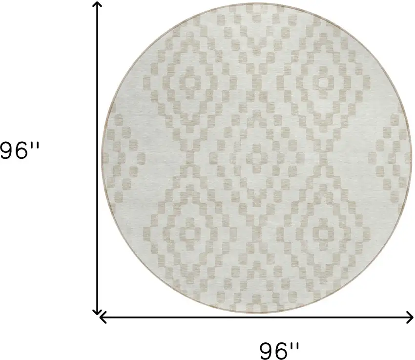 8' Ivory And Beige Round Geometric Washable Indoor Outdoor Area Rug Photo 3