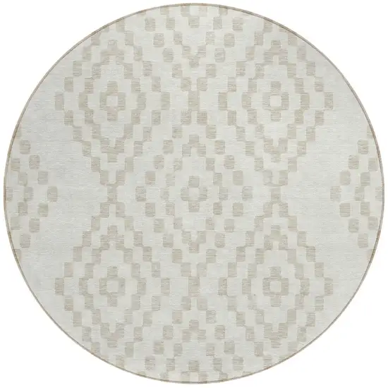 8' Ivory And Beige Round Geometric Washable Indoor Outdoor Area Rug Photo 6
