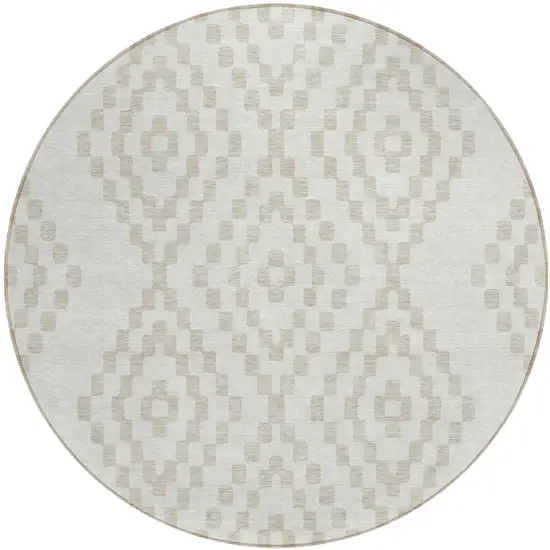 8' Ivory And Beige Round Geometric Washable Indoor Outdoor Area Rug Photo 2