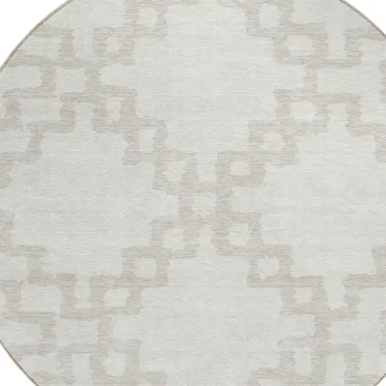 8' Ivory And Beige Round Geometric Washable Indoor Outdoor Area Rug Photo 4