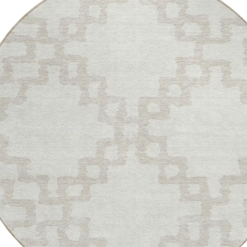 8' Ivory And Beige Round Geometric Washable Indoor Outdoor Area Rug Photo 4