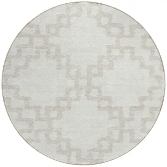 8' Ivory And Beige Round Geometric Washable Indoor Outdoor Area Rug Photo 5