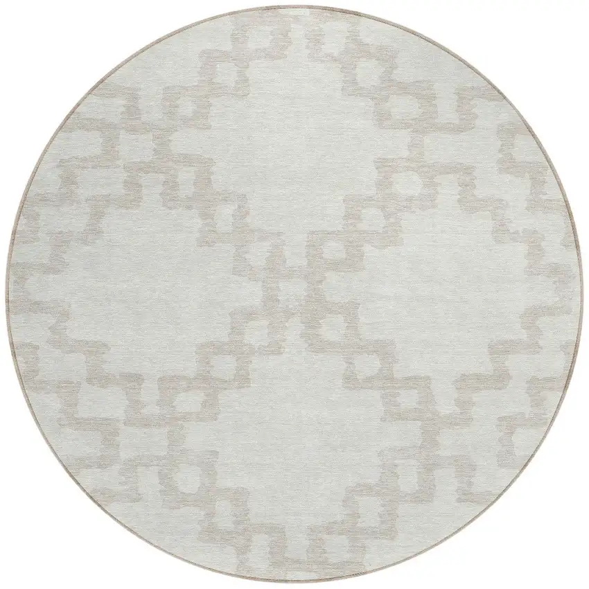 8' Ivory And Beige Round Geometric Washable Indoor Outdoor Area Rug Photo 5