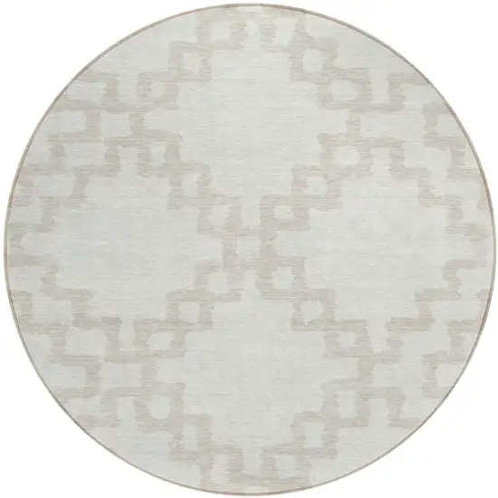 8' Ivory And Beige Round Geometric Washable Indoor Outdoor Area Rug Photo 2