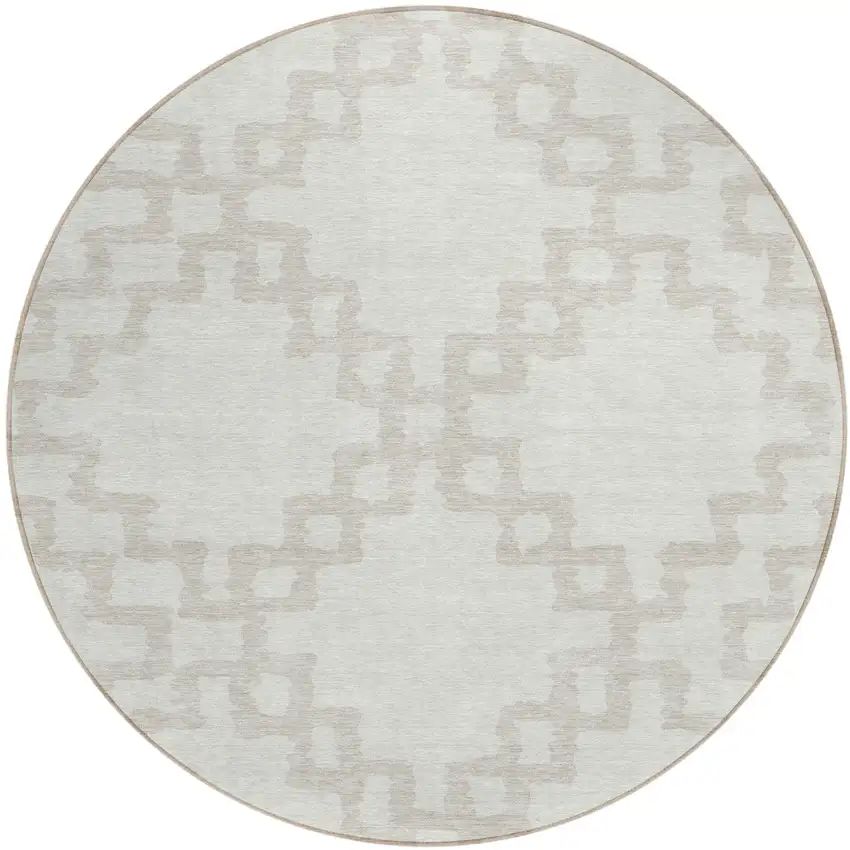 8' Ivory And Beige Round Geometric Washable Indoor Outdoor Area Rug Photo 2