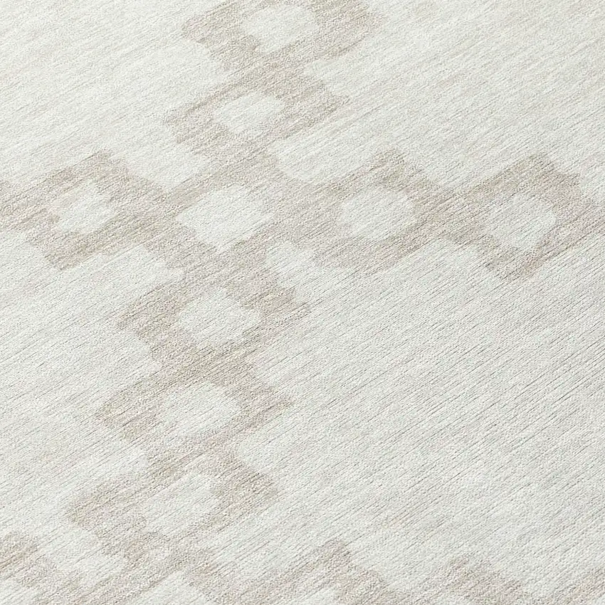 8' Ivory And Beige Round Geometric Washable Indoor Outdoor Area Rug Photo 8